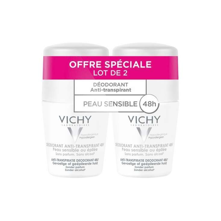 Vichy 48H Antitranspirant Deodorant – Roll-On für empfindliche Haut, 2 x 50 ml