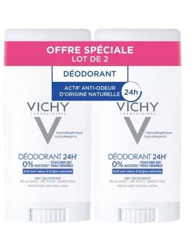 Vichy Déodorant 24H actif anti-odeur d'origine naturelle - Stick 2 x 40 ml