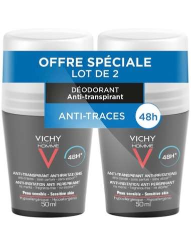 Vichy Homme 48H desodorante roll-on anti-irritaciones 2 x 50ml