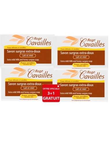 Rogé Cavaillès extra-mild surgras soap Milk and Honey 250 gx 3 + 1 free