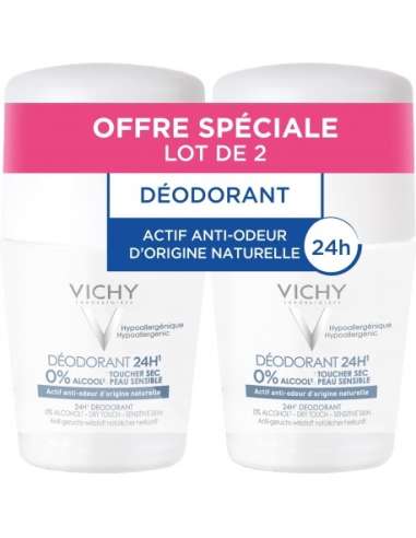 Vichy 24H Deodorant active anti-odor of natural origin dry touch - Roll-on 2 x 50 ml