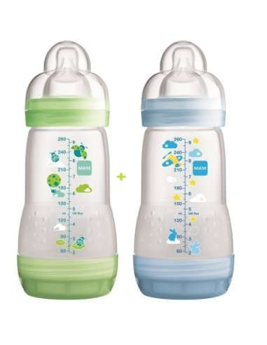 MAM Baby Bottle Easy Start 0+ Months Nature Sky Blue Green 260 ml x 2
