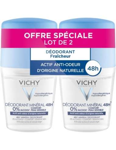 Vichy Mineral Deodorant Roll-on 48H aktiver Anti-Geruch natürlichen Ursprungs 2 x 50 ml