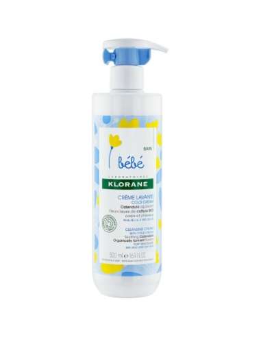 Klorane Bébé Cold Cream Reinigungscreme mit Calendula, Babykörper und Haar, trockene und sehr trockene Haut, 500 ml