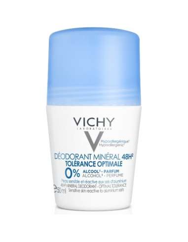 Vichy Déodorant Minéral Tolérance Optimale 48h peau sensible et réactive aux sels d'aluminium bille 50ml