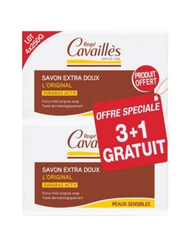 Rogé Cavaillès Savon extra doux Surgras Actif 250 x 3 + 1 Offert