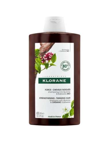 Klorane Quinine Shampoing fortifiant à la Quinine & Edelweiss BIO - Chute de cheveux, cheveux fatigués 400 ml