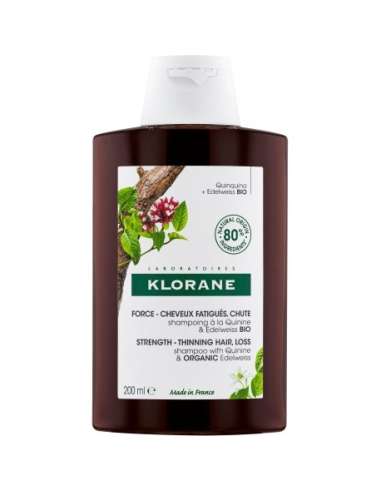 Klorane Quinine Shampoing fortifiant à la Quinine & Edelweiss BIO - Chute de cheveux, cheveux fatigués 200 ml