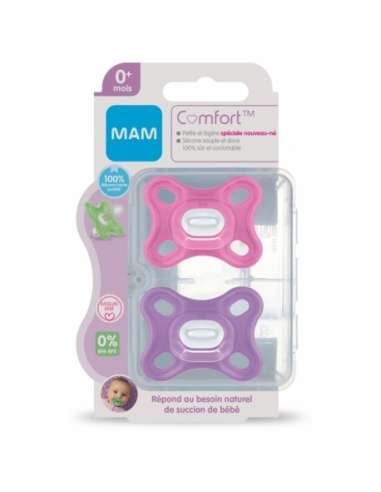 Pack MAM Comfort 2 Chupetes Silicona 0 Meses + Caja Esterilización 